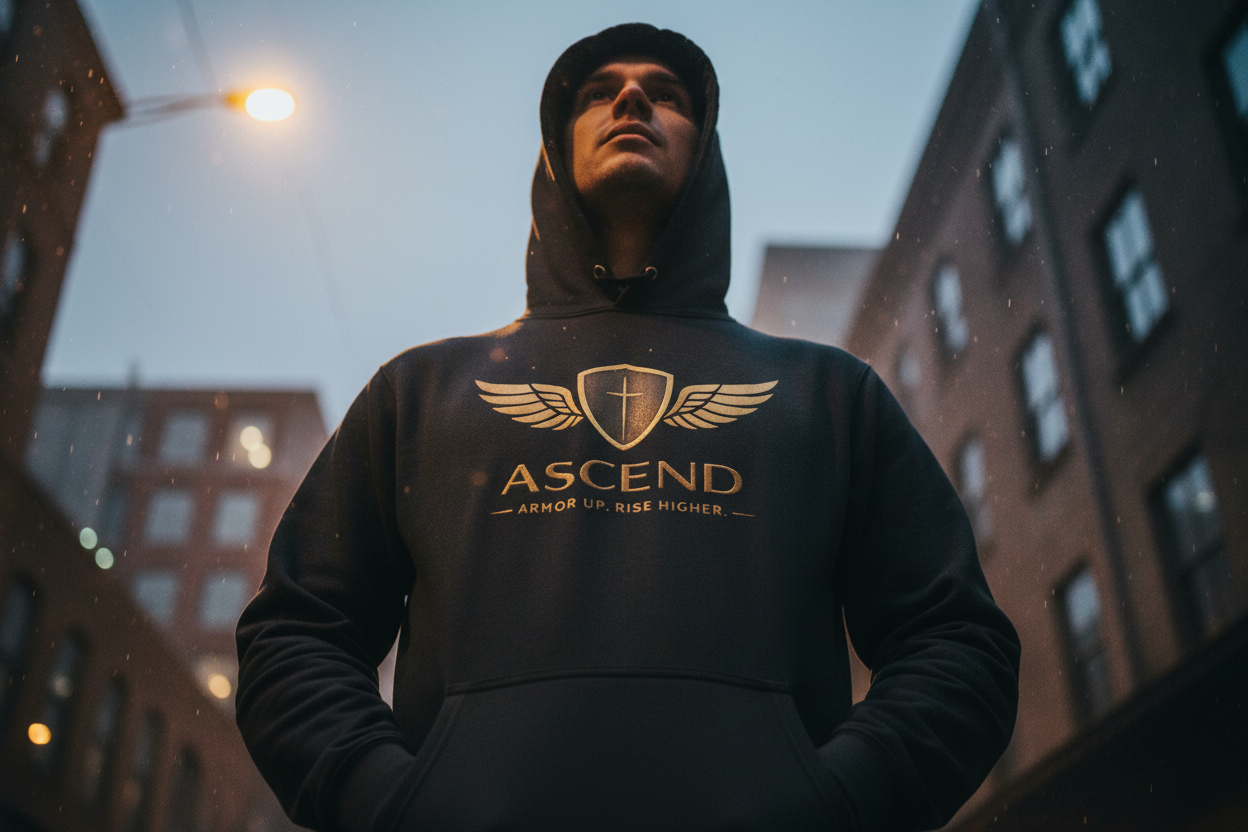 Close-up low angle ASCEND hoodie