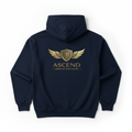 ASCEND Navy Hoodie - Back view with larger winged shield logo