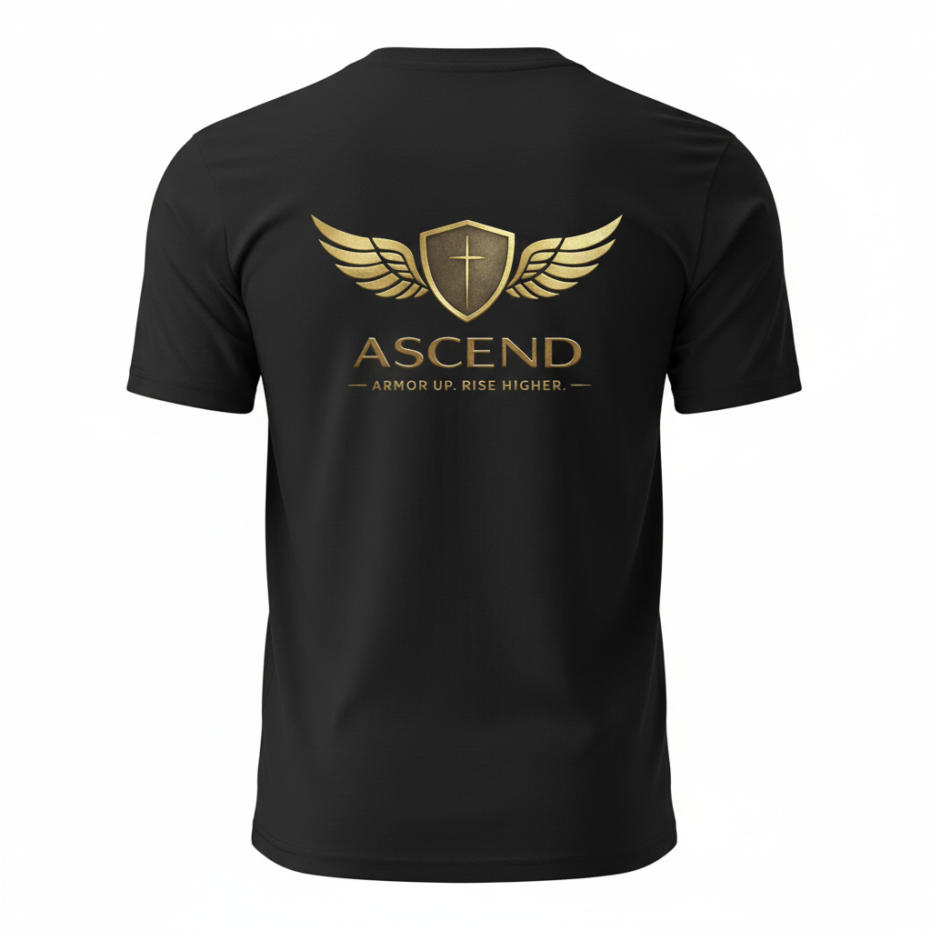 ASCEND Black T-Shirt - Back view with winged shield logo